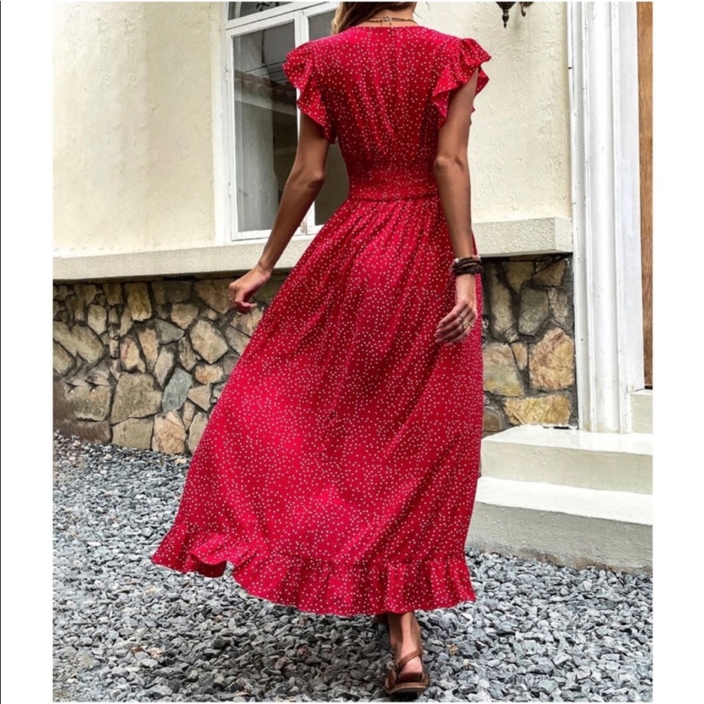 Boho Plus Size Polka Dots Butterfly Sleeves Maxi Dress - Picture 7 of 8